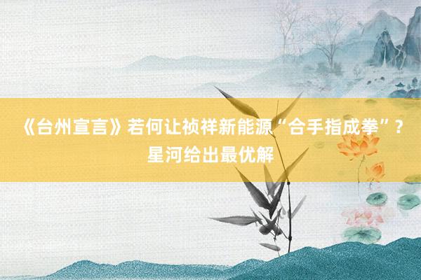 《台州宣言》若何让祯祥新能源“合手指成拳”？星河给出最优解